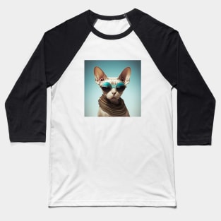 Concentrated sphinx cat with glasses looks at the camera on a blue background Baseball T-Shirt